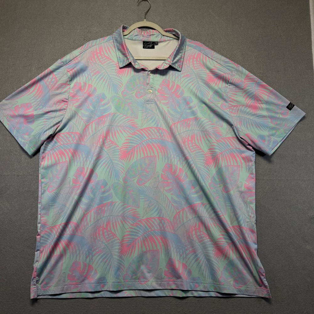 Sunday Swagger Mens 3XL Tropical Palm Monstera Polo Shirt Pink Blue Pastel Golf